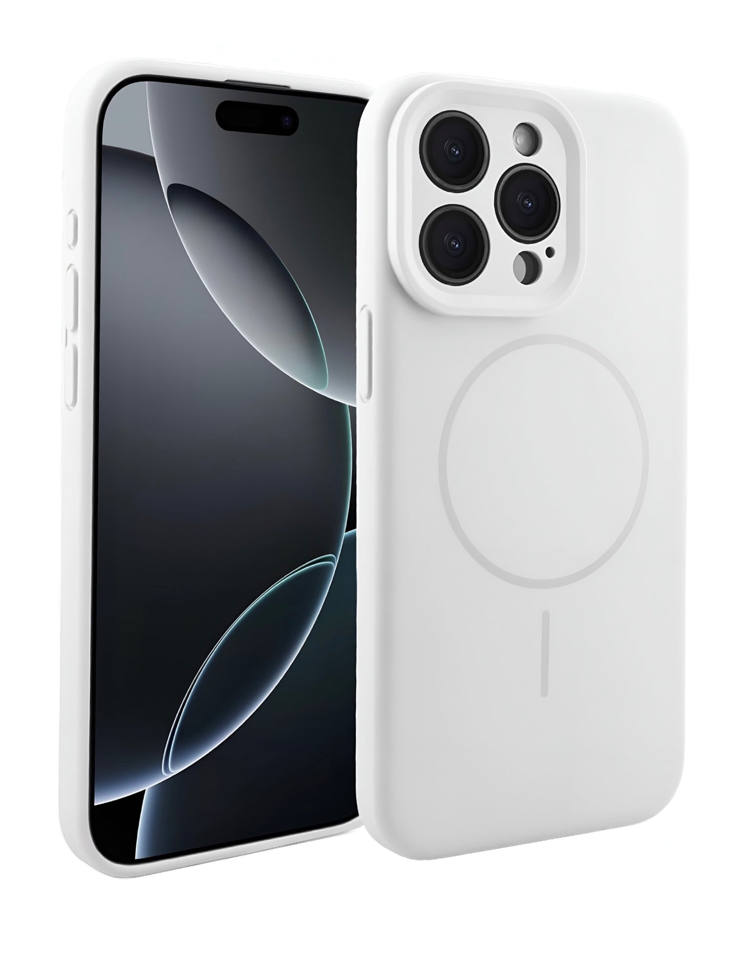 MagSafe Compatible White Silicone Phone Case with Protective Camera Cover