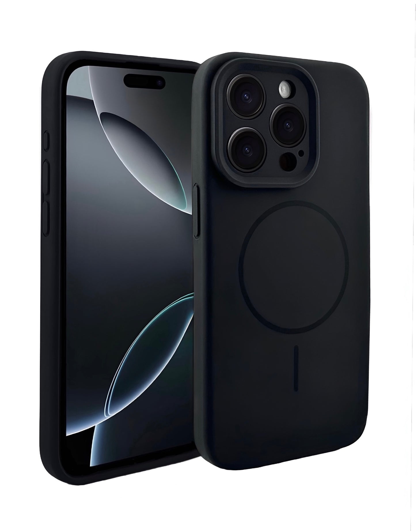 MagSafe Compatible Black Silicone Phone Case with Protective Camera Cover