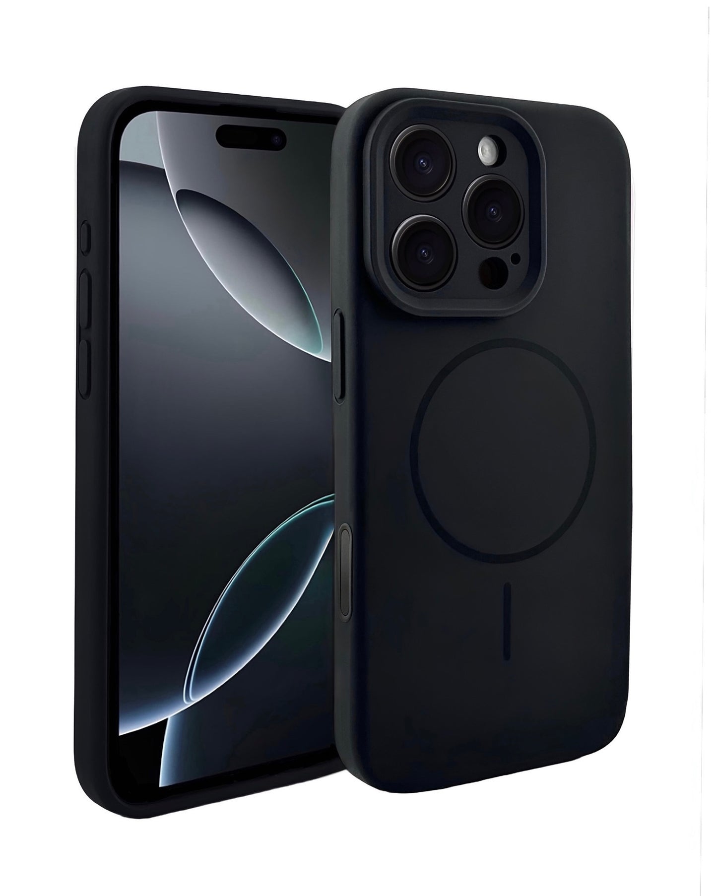 MagSafe Compatible Black Silicone Phone Case with Protective Camera Cover