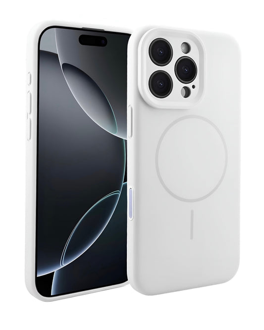 MagSafe Compatible White Silicone Phone Case with Protective Camera Cover